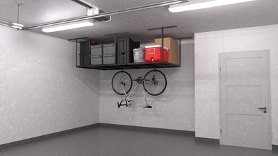 4'x8' Overhead Storage System: Overhead Rack, Clutter Lifted High